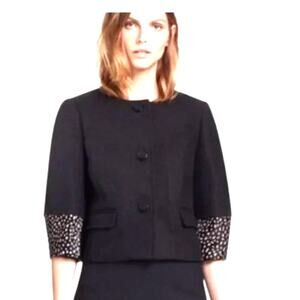 Tory Burch Peggy Calf Half Trimmed Wool Blend Jacket Black Women's Size 12